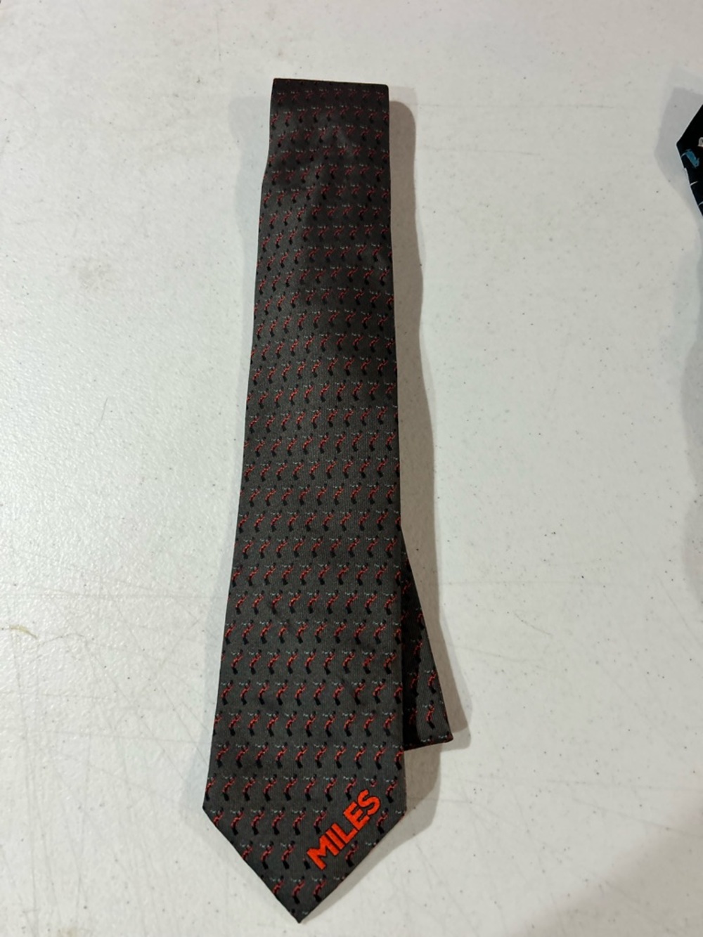 Miles Black Tie with Red Patterned Detail